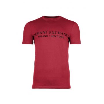 Tricou de bumbac cu decolteu la baza gatului si imprimeu logo
