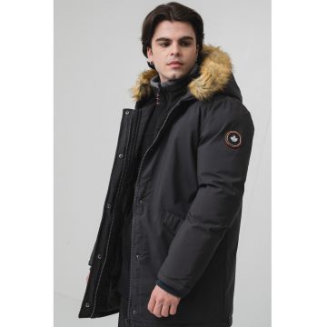 Geaca cu detaliu din blana sintetica - Gri antracit