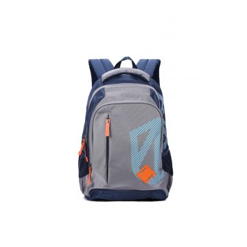 Rucsac cu imprimeu si compartiment pentru laptop - Albastru inchis/Gri cenusiu