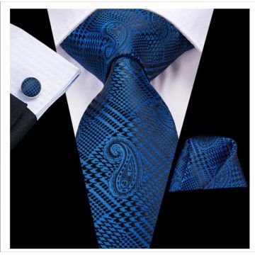 Set cravata albastra + batista + butoni - matase - model 202 Set cravata albastra + batista + butoni - matase - model 202
