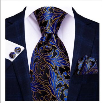 Set cravata albastra + batista + butoni - matase - model 58