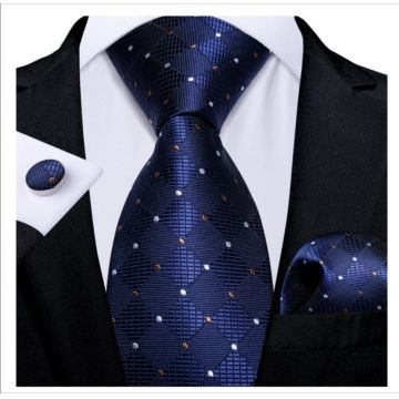 Set cravata bleumarin + batista + butoni - matase - model 231