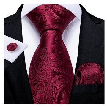 Set cravata bordo + batista + butoni - matase - model 115