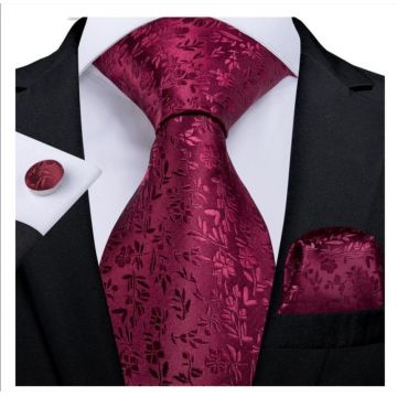 Set cravata bordo grena + batista + butoni - matase - model 121