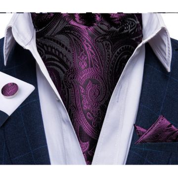 Set cravata / esarfa / lavaliera Ascot + batista + butoni, model 12