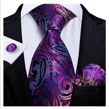 Set cravata mov + batista + butoni - matase - model 162