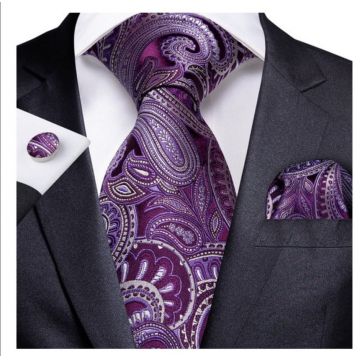 Set cravata mov + batista + butoni - matase - model 176