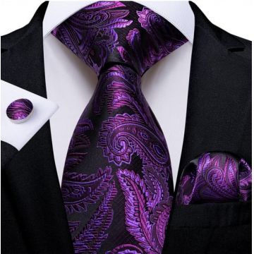 Set cravata mov + batista + butoni - matase - model 417