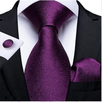 Set cravata mov + batista + butoni - matase - model 430