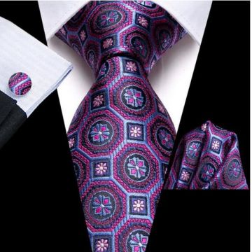 Set cravata mov + batista + butoni - matase - model 567