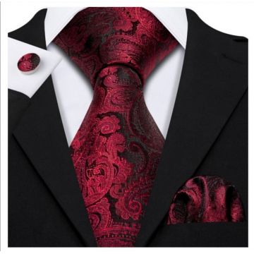 Set cravata rosie + batista + butoni - matase - model 81