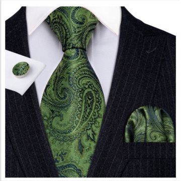 Set cravata verde + batista + butoni - matase - model 101