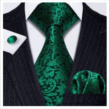 Set cravata verde + batista + butoni - matase - model 104