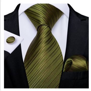 Set cravata verde + batista + butoni - matase - model 139