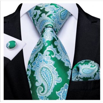 Set cravata verde + batista + butoni - matase - model 175
