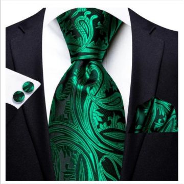 Set cravata verde + batista + butoni - matase - model 64