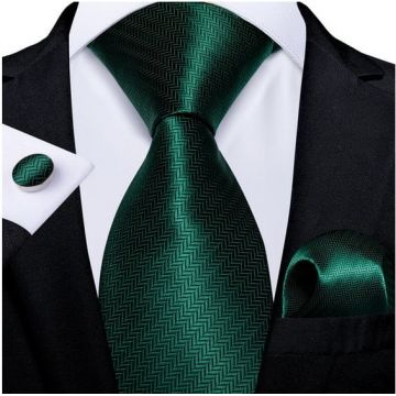 Set cravata verde inchis + batista + butoni - matase - model 510