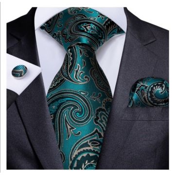 Set cravata verde turcoaz + batista + butoni - matase - model 163