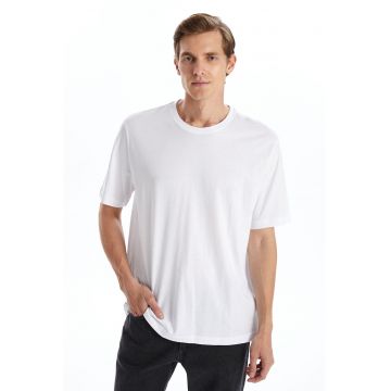 Tricou de bumbac cu decolteu rotund - Alb