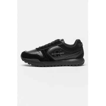 Pantofi sport cu imprimeu logo si garnituri din piele intoarsa