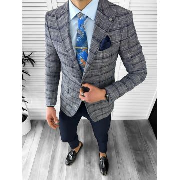 Sacou barbati slim fit cu carouri  3641 D2-1.3