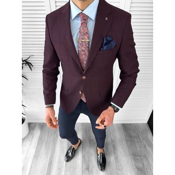 Sacou barbati slim fit  grena cu carouri  3562
