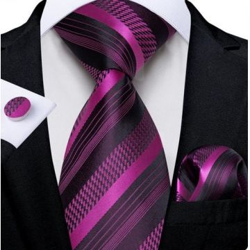 Set cravata mov + batista + butoni - matase -- model 778