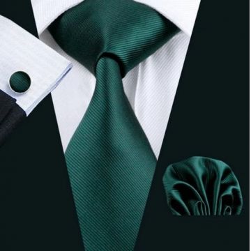 Set cravata verde inchis + batista + butoni - matase -- model 793