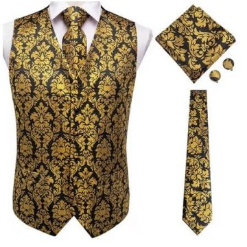 Set vesta + cravata + batista + butoni, matase - model 25