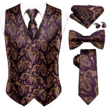 Set vesta + cravata + batista + butoni + papion, matase - model 24