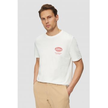 Tricou cu decolteu la baza gatului si imprimeu logo - Alb