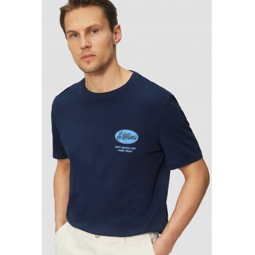 Tricou cu decolteu la baza gatului si imprimeu logo - Albastru ultramarin