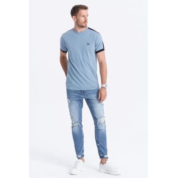 Tricou cu decolteu rotund - Albastru deschis