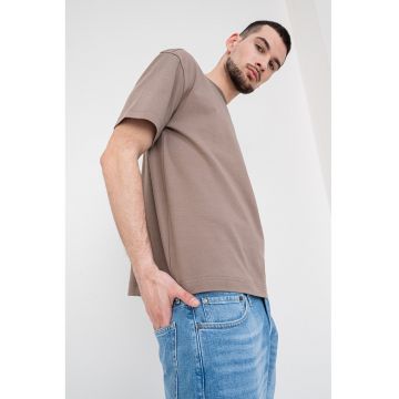 Tricou de bumbac cu decolteu la baza gatului