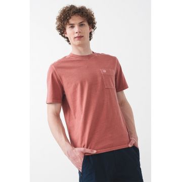 Tricou de bumbac cu decolteu la baza gatului