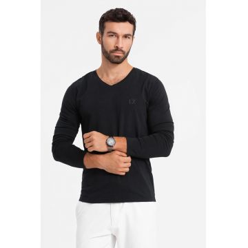 Bluza din amestec de bumbac cu decolteu in V