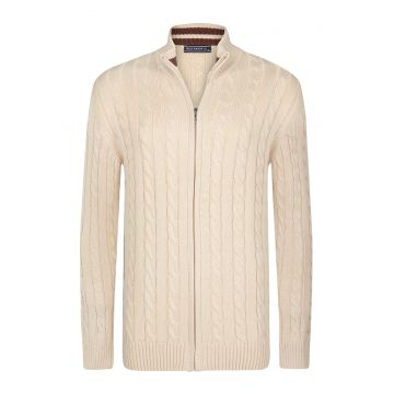 Cardigan cu model torsade si fermoar