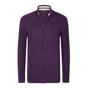 Cardigan cu model torsade si fermoar