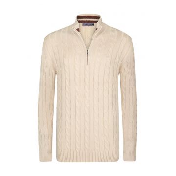Cardigan cu model torsade si fermoar