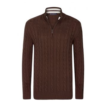 Cardigan cu model torsade si fermoar
