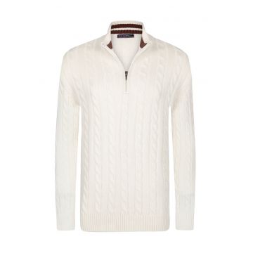 Cardigan cu model torsade si fermoar
