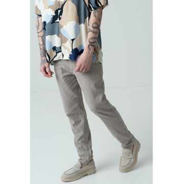 Pantaloni slim fit din amestec de in - Maro inchis melange