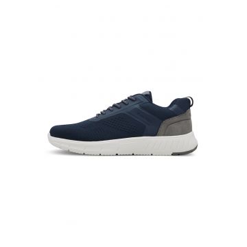 Pantofi sport wedge din material textil cu insertii din piele intoarsa