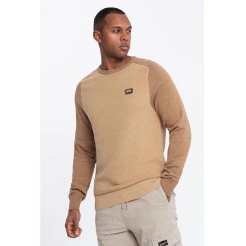 Pulover cu maneci contrastante - Maro