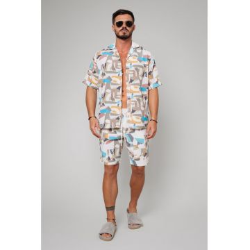Set de pantaloni scurti si camasa cu imprimeu - 2 piese