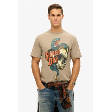 Tricou cu imprimeu si decolteu la baza gatului
