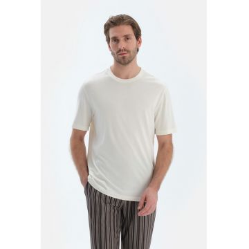 Tricou de pijama din bumbac si modal cu model uni