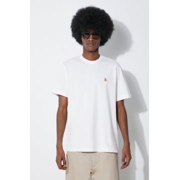 Baracuta tricou din bumbac Logo barbati, culoarea alb, neted, BRTEE0015