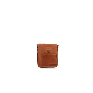 Geanta crossbody de piele cu aplicatie logo