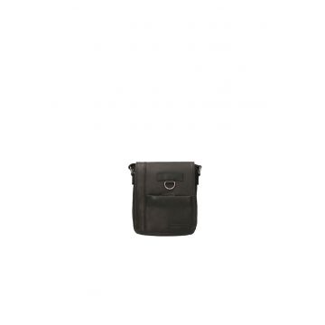 Geanta crossbody de piele cu aplicatie logo